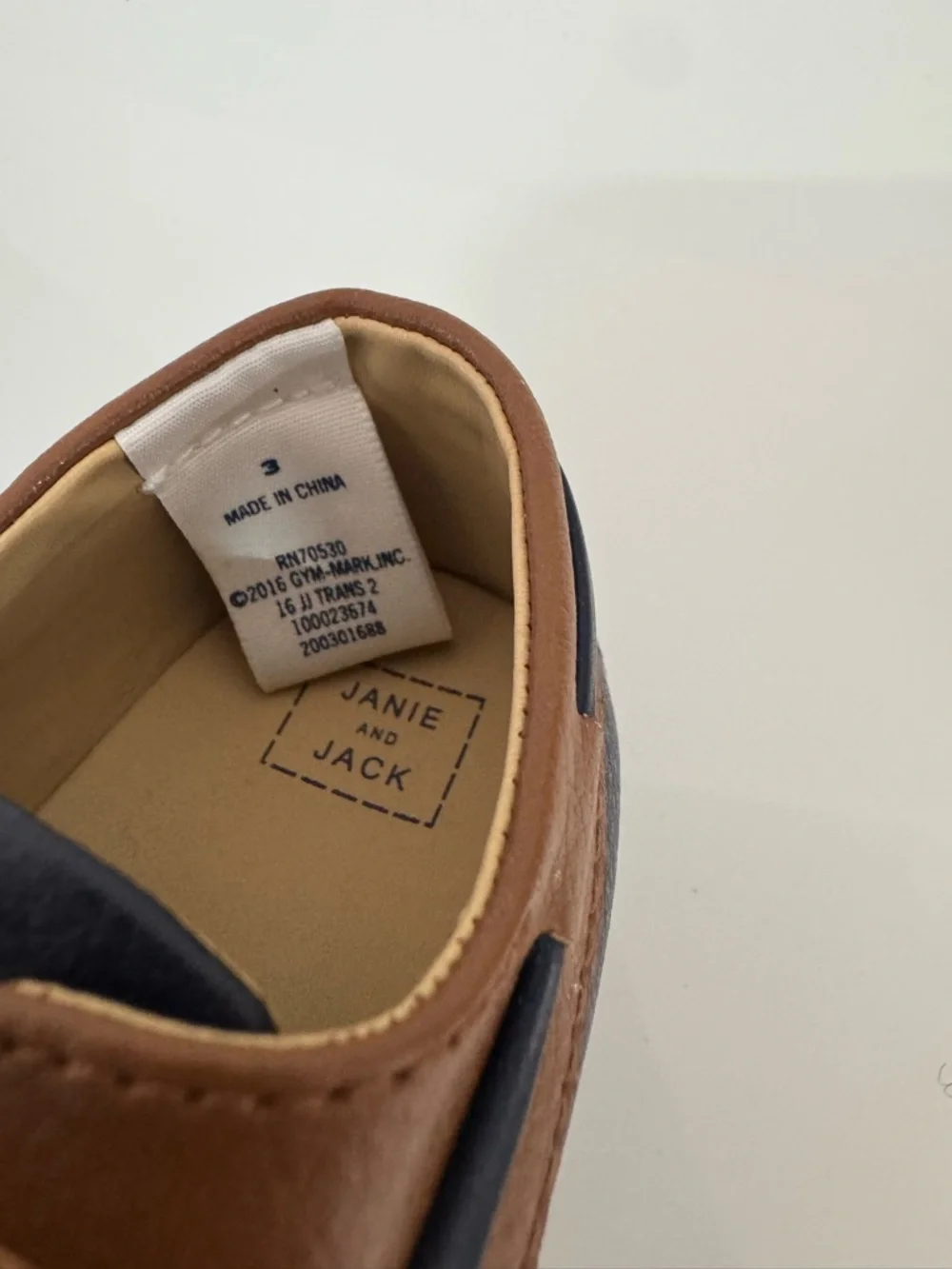 Janie and Jack Navy and Brown Kids Velcro Crib Shoes, Baby Size 3